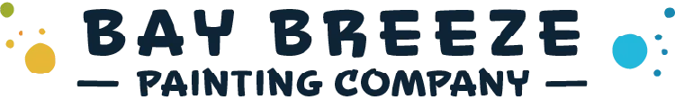 Bay Breeze Painting Company horizontal logo with bold lettering and colorful paint splashes, prominently displayed in the website header, representing professional painting services on the Eastern Shore of Maryland.