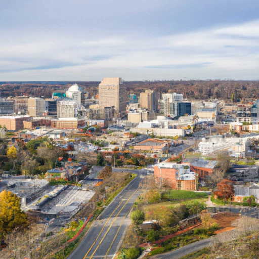 Aerial view of Greensboro, Maryland showing town layout, buildings, and surrounding landscape.