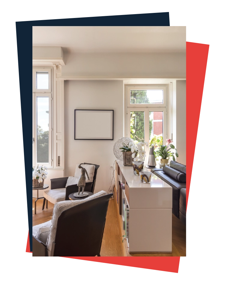 Bright, freshly painted living room with natural light and modern furnishings in a Dorchester County home